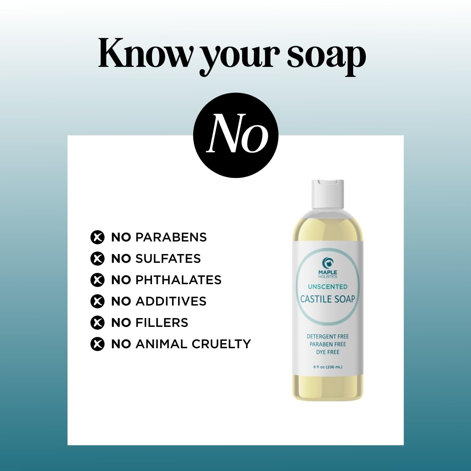 8oz Unscented Liquid Castile Soap for Sensitive Skin & All-Purpose Use