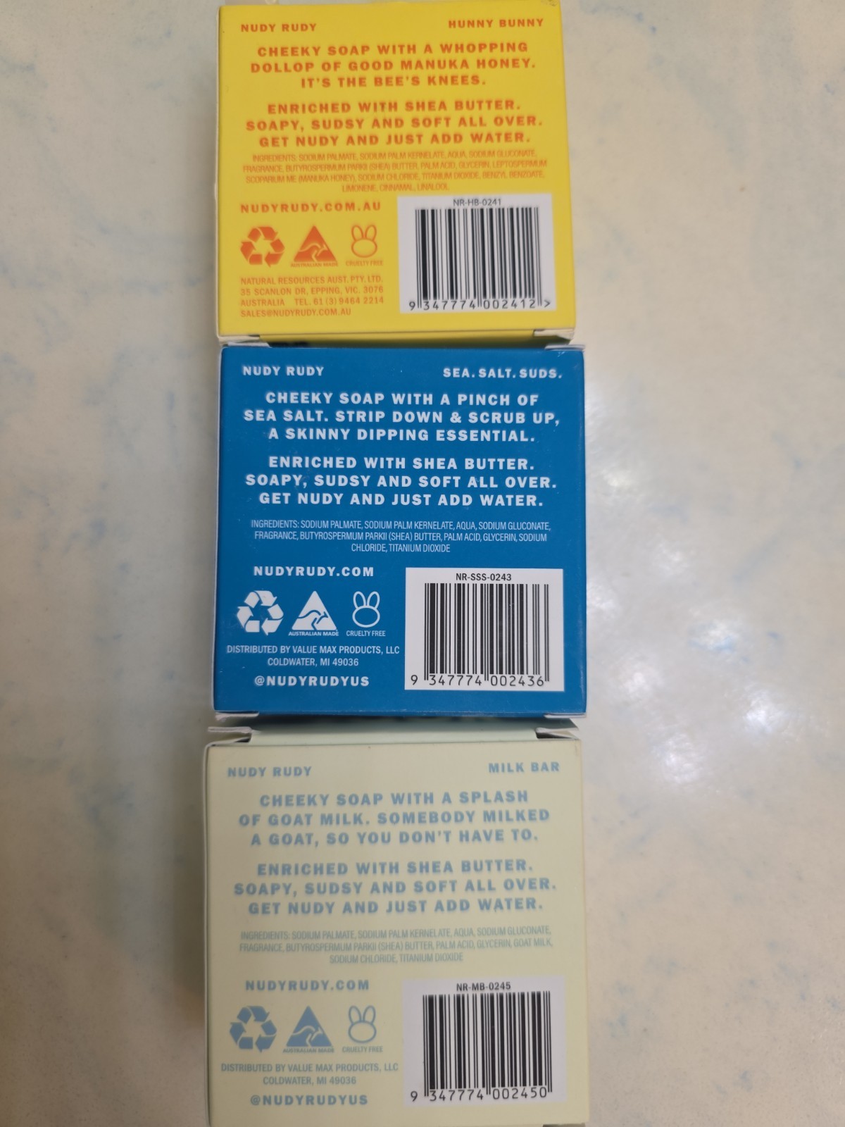 Nudy Rudy Bars Of Soap, Lot Of 3, Sea Salt, Hunny Bunny, Milk Bar
