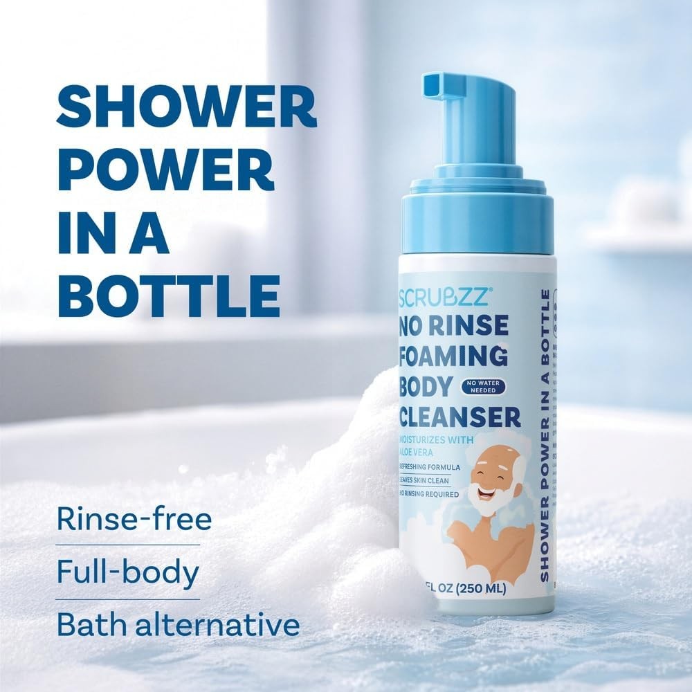 No Rinse Body Wash for Elderly, Gentle 8.5 fl oz Rinse Cleansing Foam for