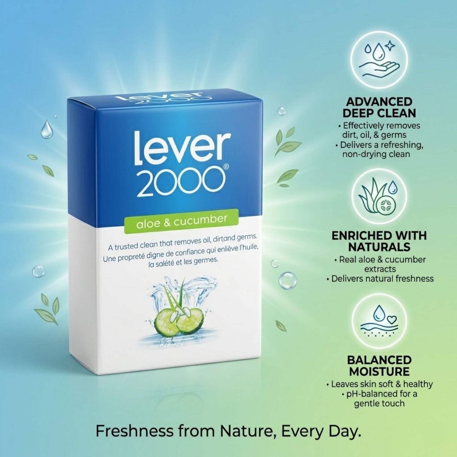 3.75 oz Lever 2000 Aloe & Cucumber Refreshing Bar Soap