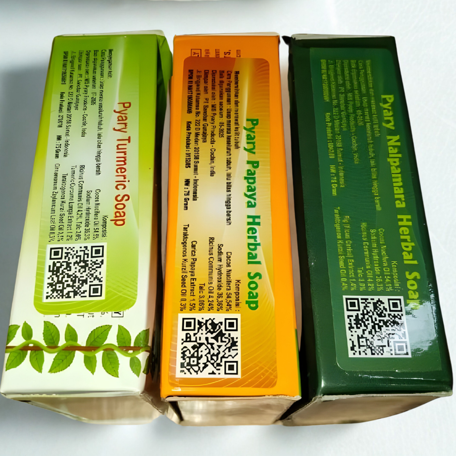 Pyary Herbal Beauty Soap Set of 3 – Turmeric, Nalpamara & Papaya Ayurvedic Bars