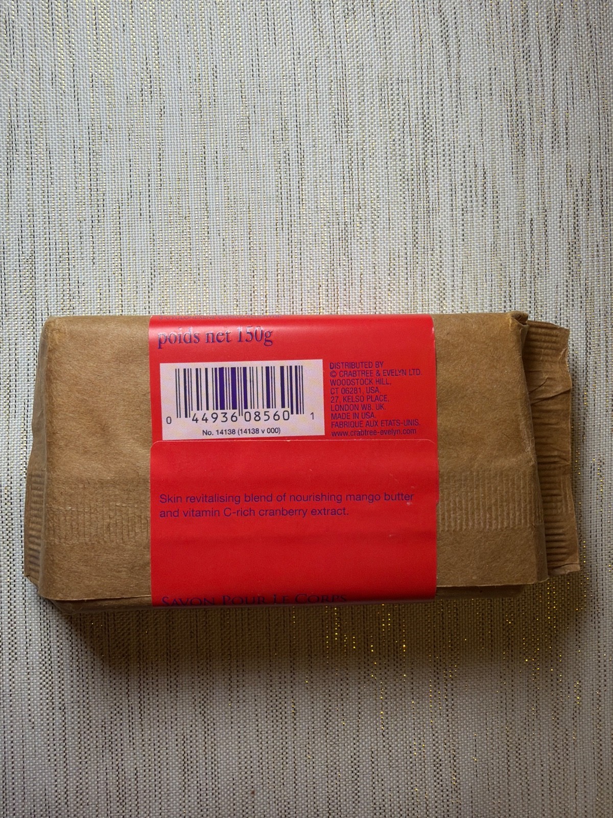 New! Crabtree & Evelyn Naturals Botanical Body Bar Mango Butter &Cranberry 5.3oz