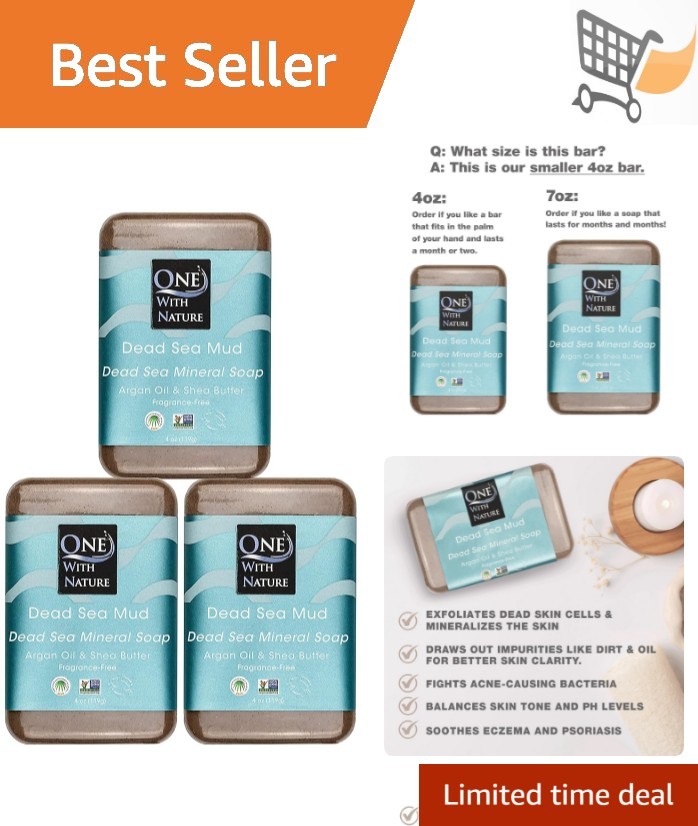 Dead Sea Mud Soap 4oz 3-Pack Purifying Exfoliating for Face and Body Men Women
