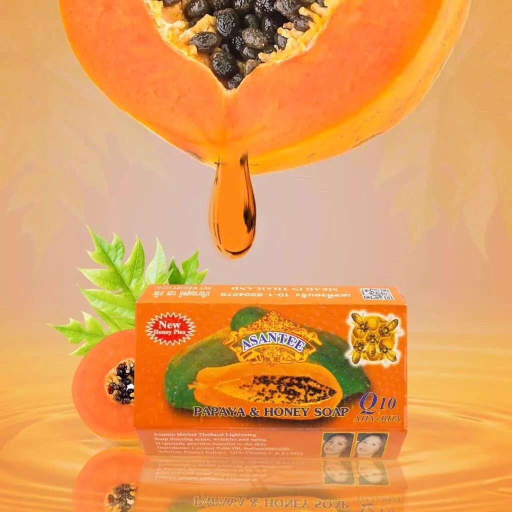 6x 125g Asantee Thai Herbal Papaya Honey Soap with Q10, AHA, BHA Skin Whitening