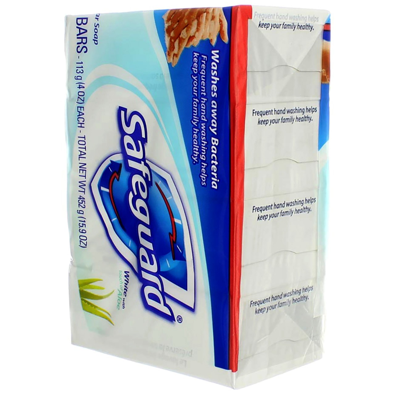 3 Pack Safeguard Antibacterial Deodorant Bar Soap, White with Aloe, 4 oz, 4 Ct
