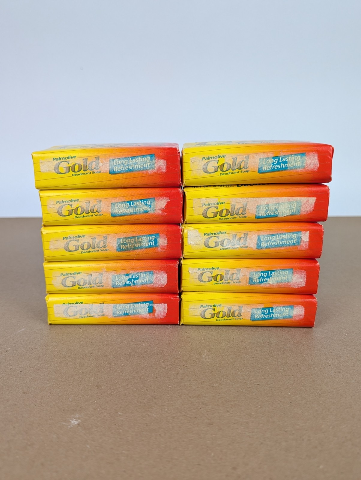 Vintage NOS Palmolive GOLD Deodorant Soap 10 Bars 4.5oz Made in USA Bath Size 1