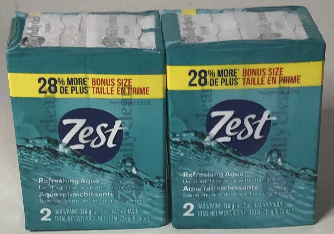 Zest Refreshing Aqua Deodorant Bar Soap 4.12 Oz PK (1 Set with 4 Bars)