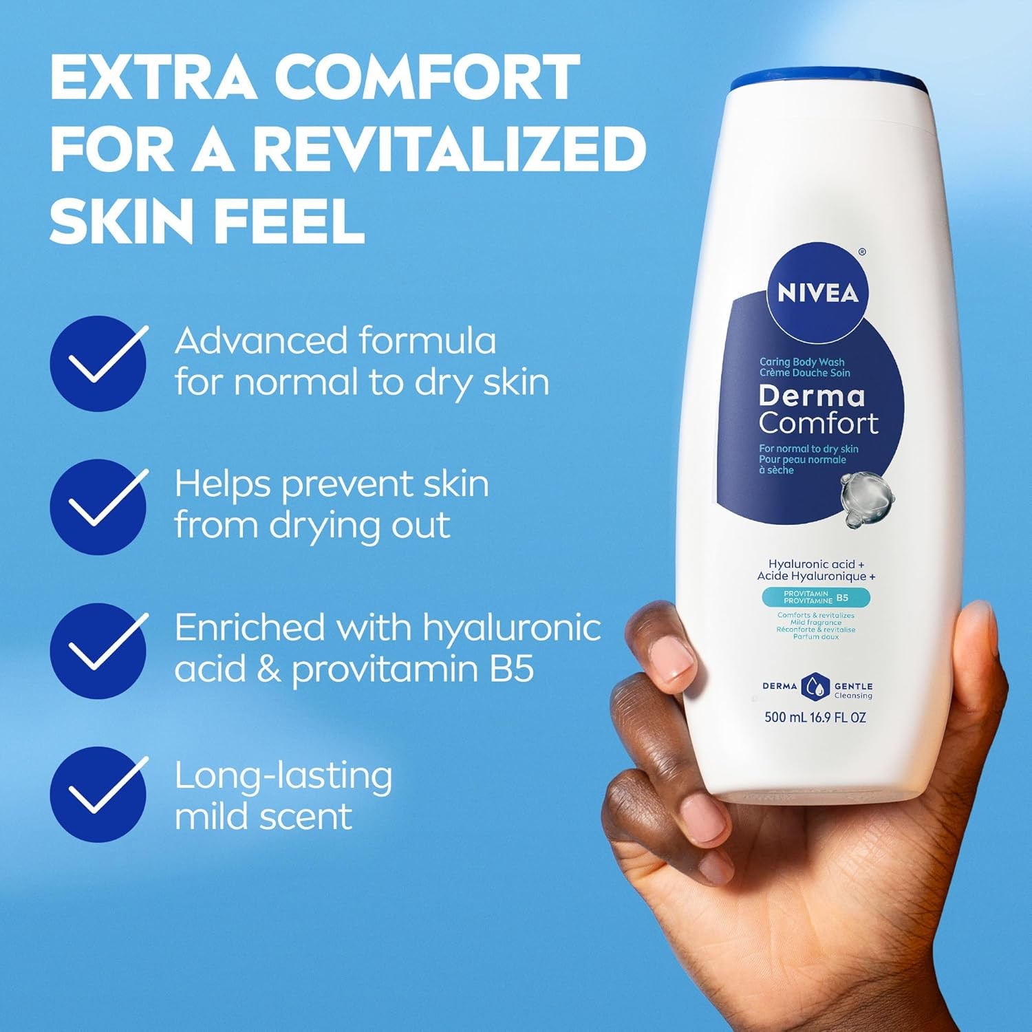 Derma Comfort Caring Body Wash for Normal to Dry Skin, Body Wash with Hyaluronic
