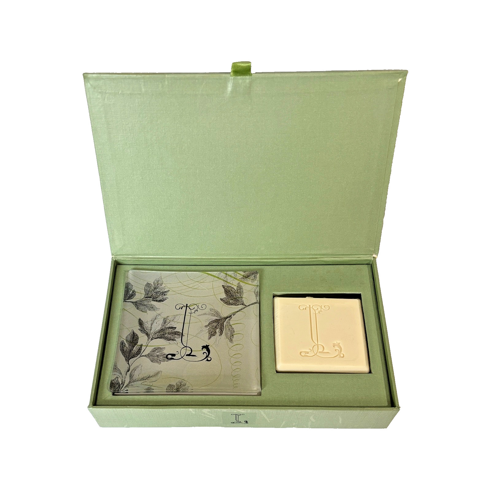 Fringe Studio Tray & Soap L Monogram Milled Scented 5 oz Bar Glass Dish Gift NEW