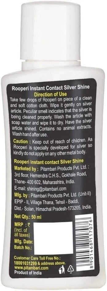 2 x Pitambari Rooperi Instant Cleaner 50ml for Silver Metal Free ship