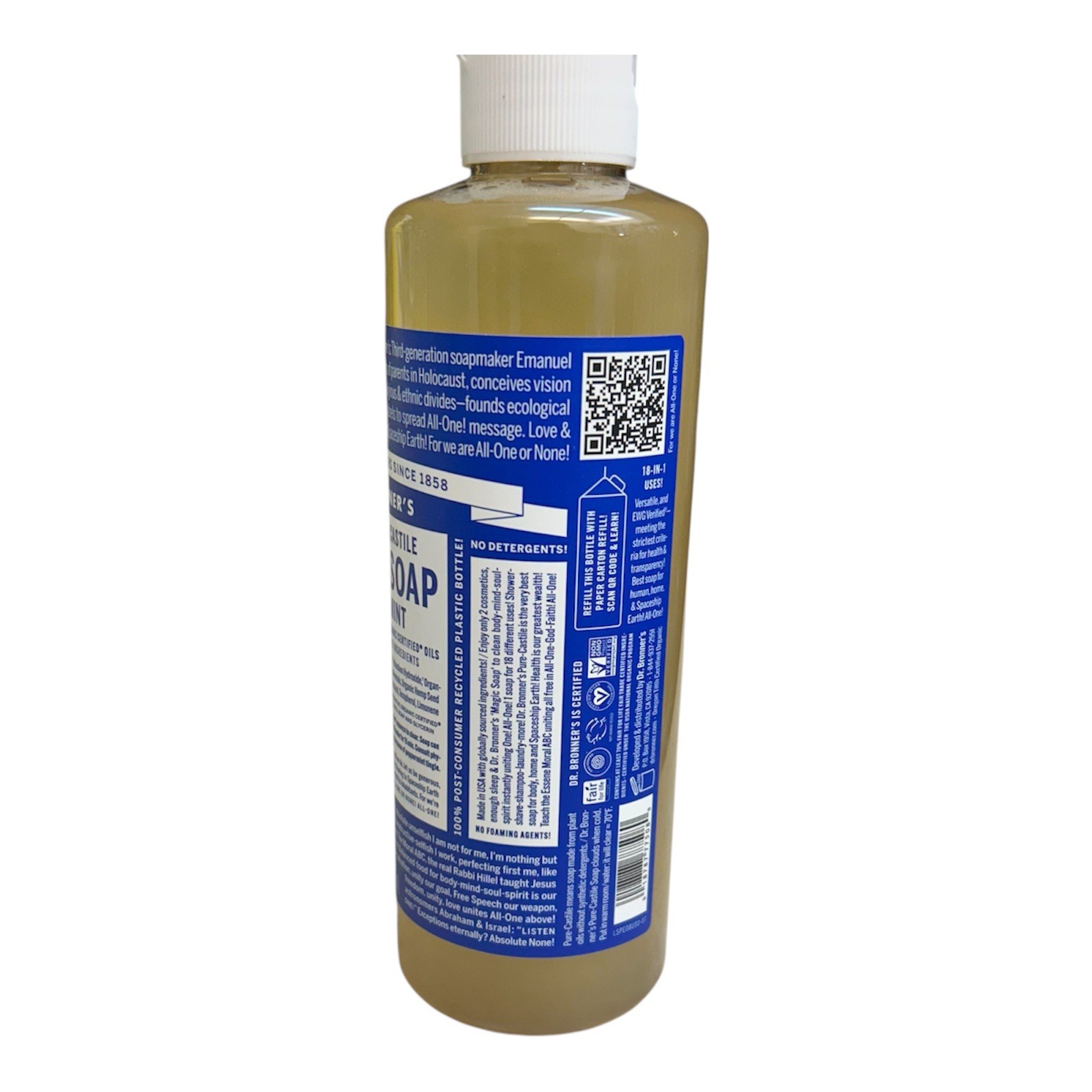 Dr. Broner’s- Pure-Castile Magic Liquid Soap (Peppermint 8,oz), Non GMO, Vegan