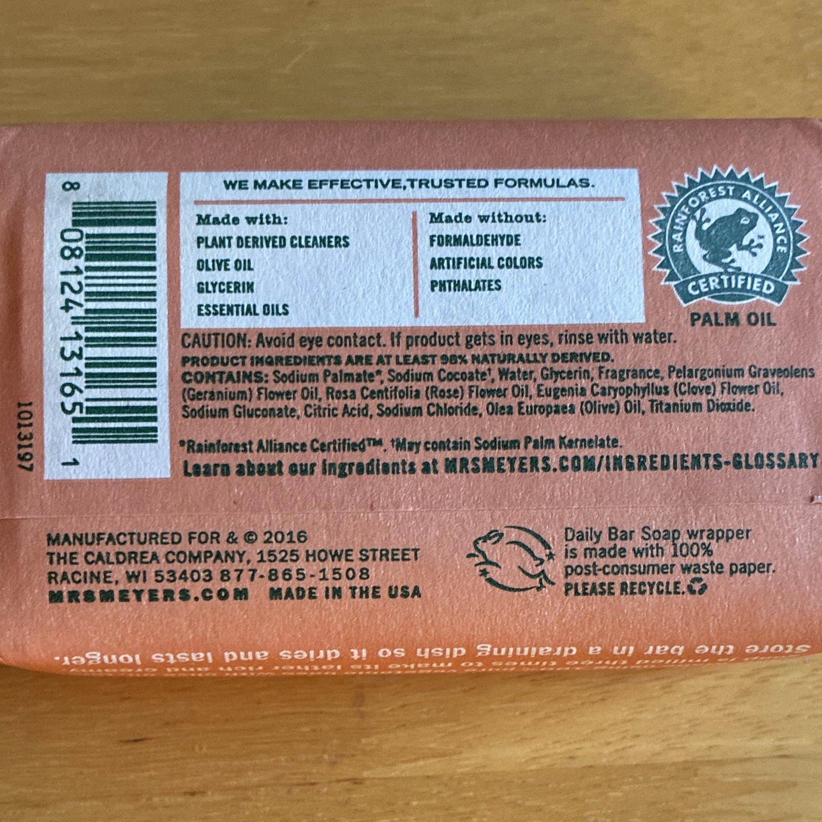 Mrs. Meyer’s Clean Day Daily Bar Soap Geranium Phthalate-Free 5.3 oz HTF