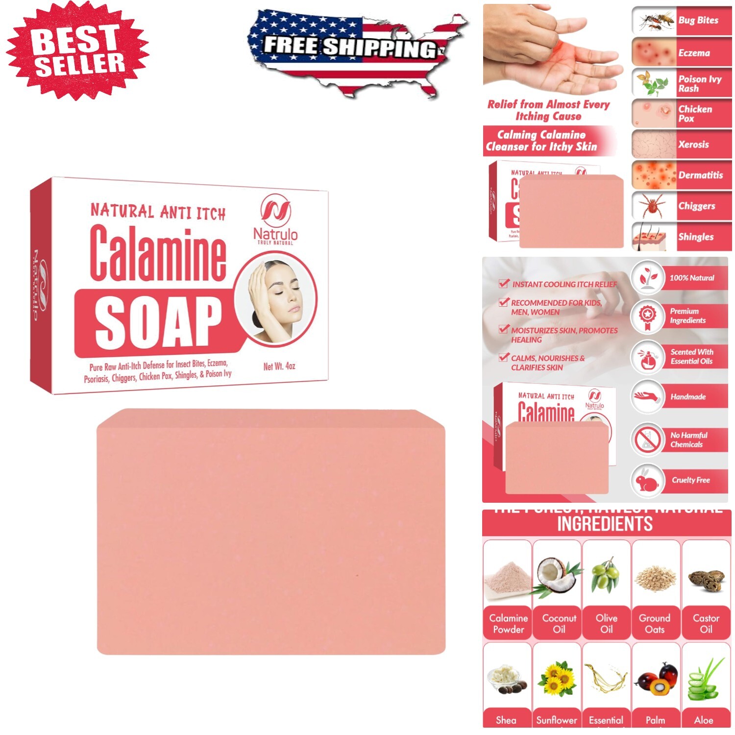 Natural Calamine Soap Bar – Instant Itch Relief for Sensitive Skin All Ages