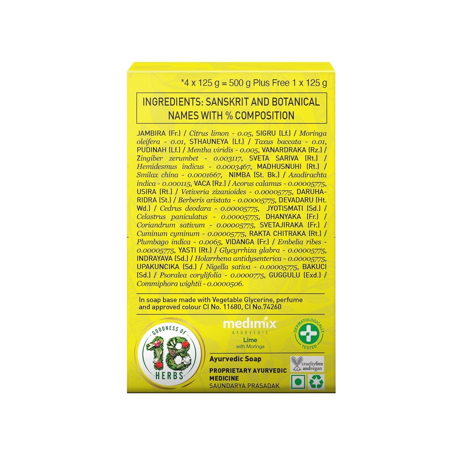 Medimix Ayurvedic Lime Moringa Soap 125g x 5 Pack Herbal Vegan Bathing Bar