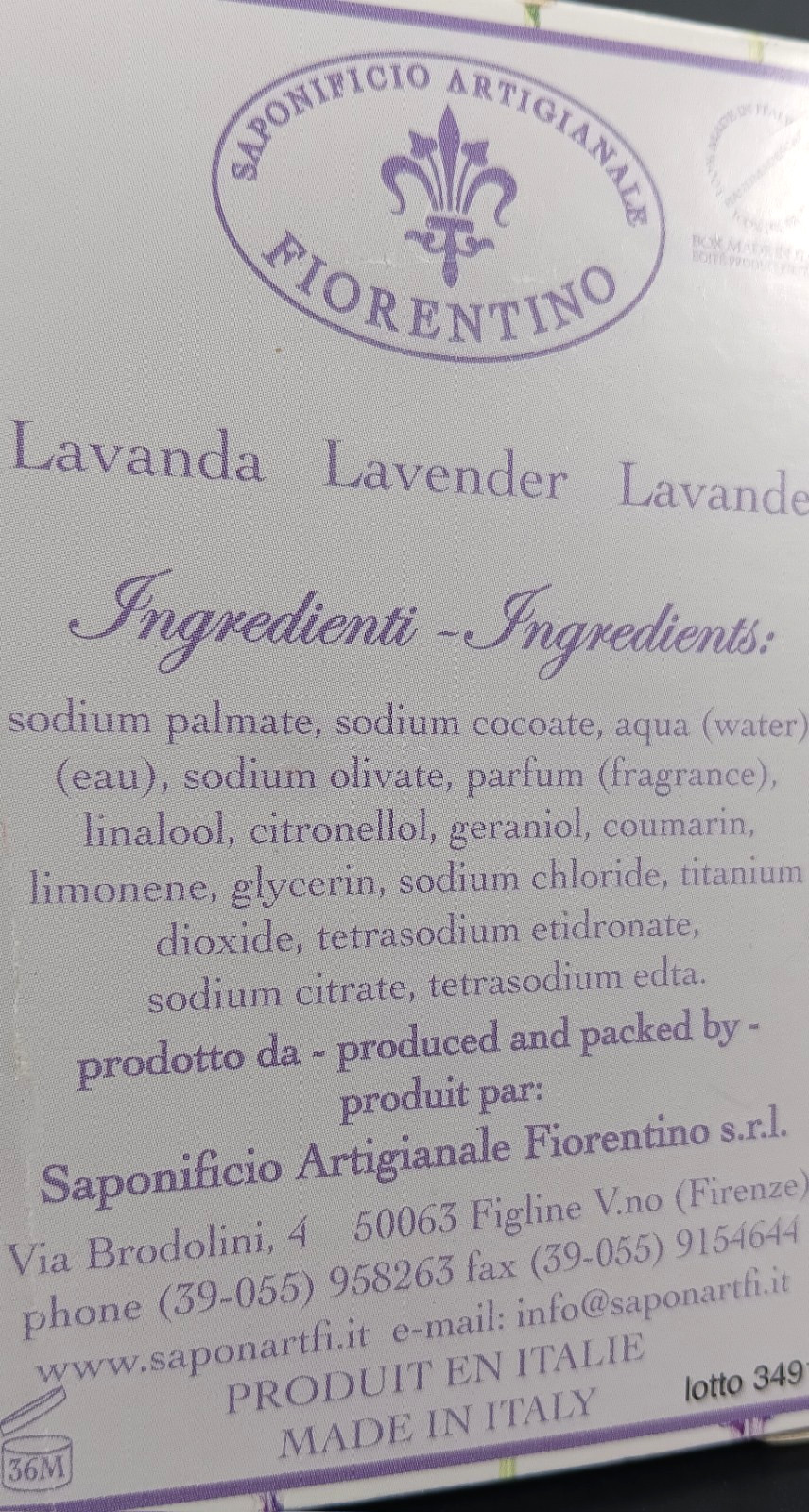 Tuscan Lavender Bar Soap 5.29 oz. Italy Saponificio Artigianale Fiorentino NEW