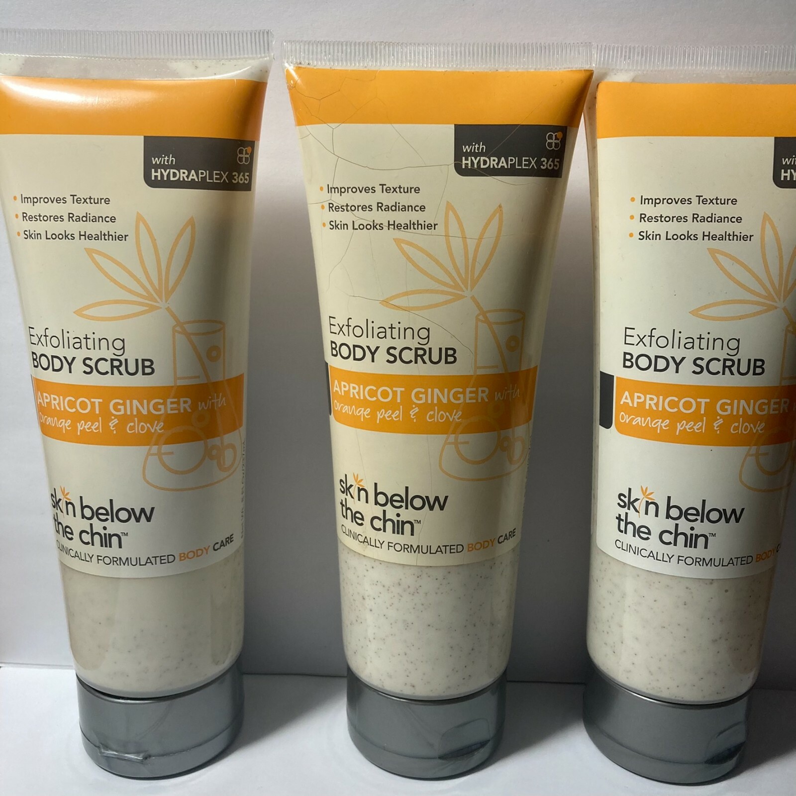 3 DAMAGED Skin Below The Chin Exfoliating Body Scrub Apricot Ginger DISCONTINUED
