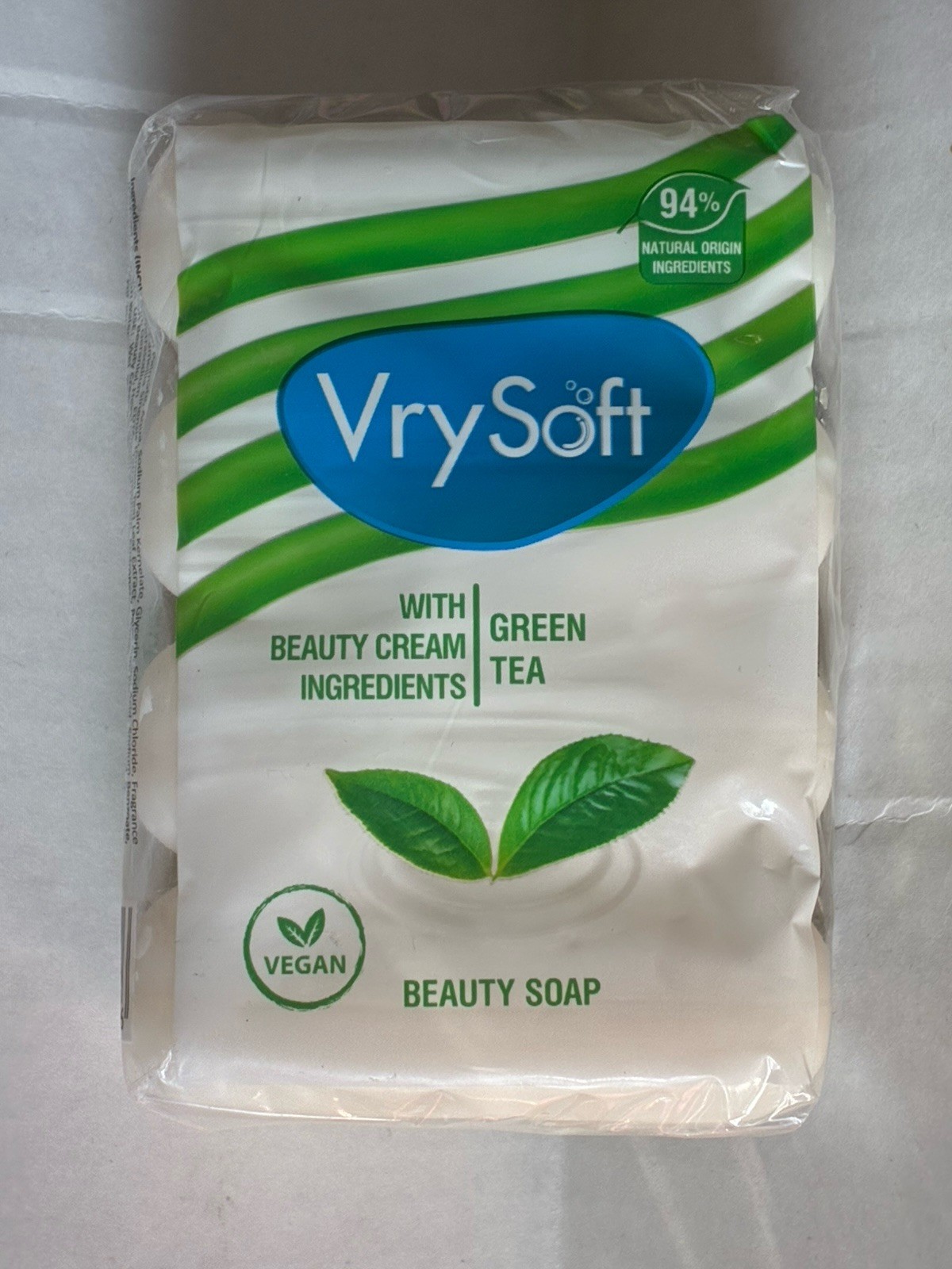 Vry Soft NIP Green Tea Vegan Beauty Soap 2.82 oz Bars Pkg Of 4 Bars 94% Natural
