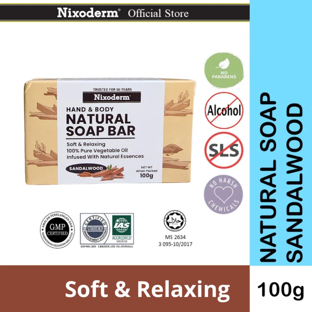 Nixoderm Natural Soap Bar 100g Lavender Sandalwood Olive All Skin Type Vitamin E