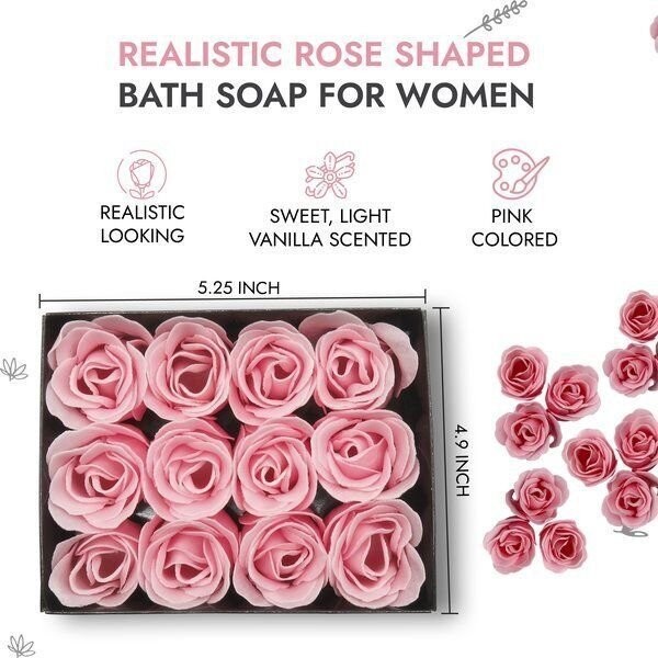 Floral Scented Bath Soap Rose Flower Petals, Pink, 12 Count Decor Soaps