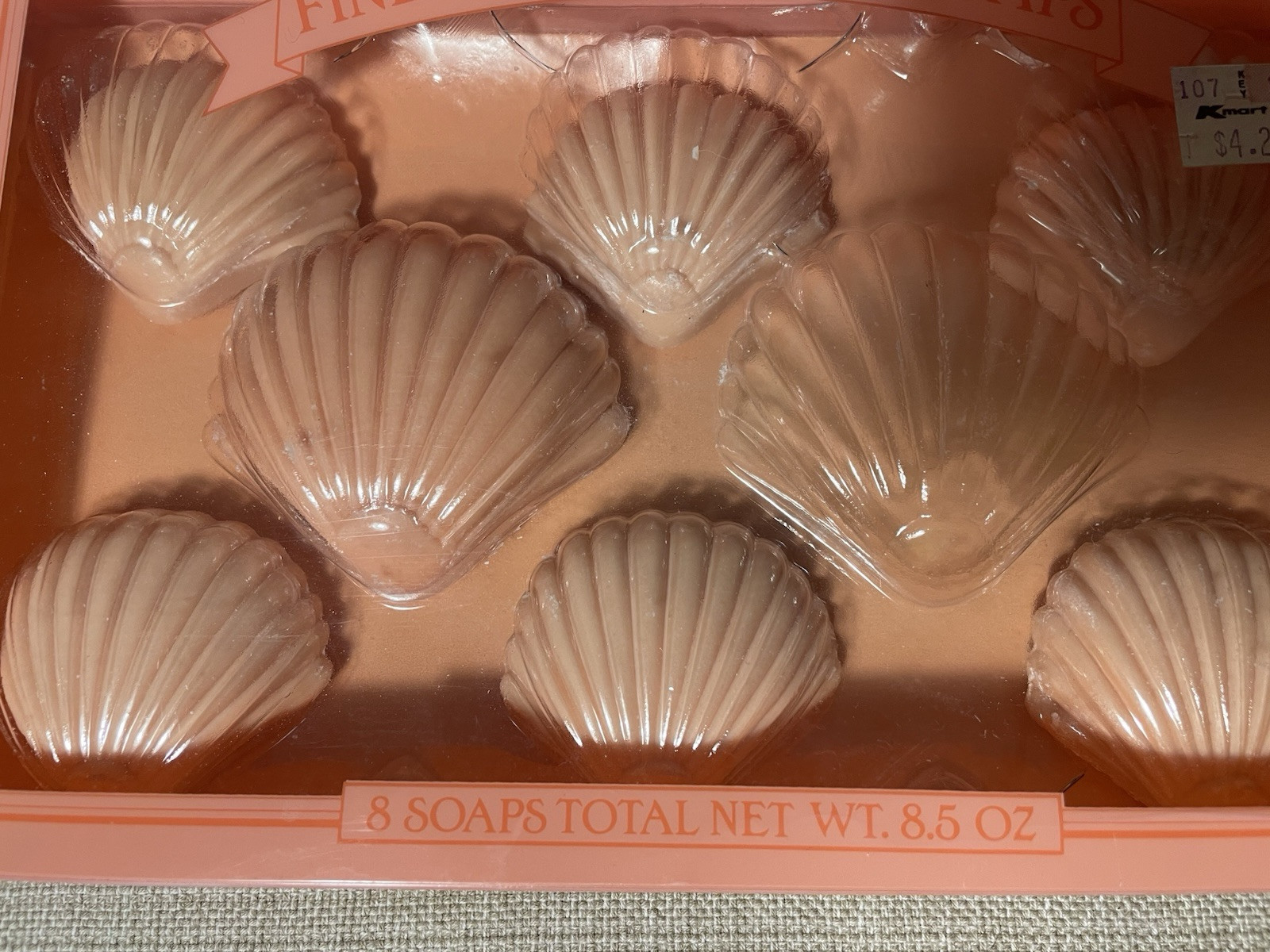 Vintage Fine English Shell Soaps, Seven In Total, Light Pink, open box
