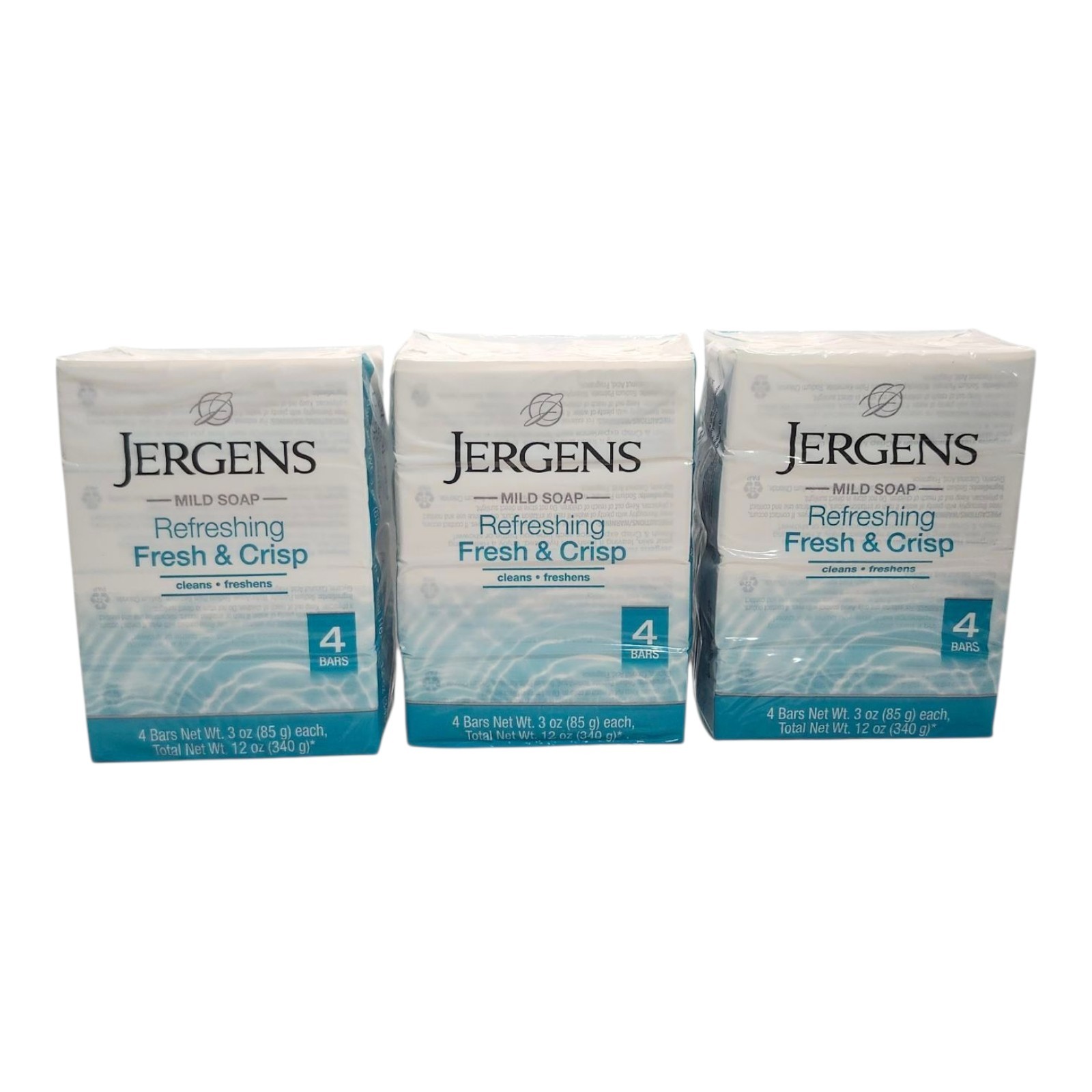 3 pack of 4 (12 bars total) Jergens Mild Soap Fresh & Crisp Bars 3 oz Each