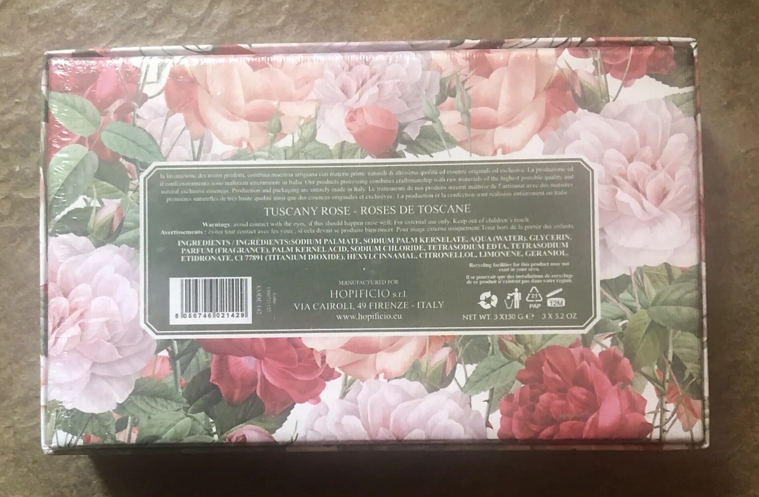 NEW HOPIFICIO LUXURY ITALIAN SOAP TUSCANY ROSES, 3x 5.2 Oz, Triple Milled, Gift
