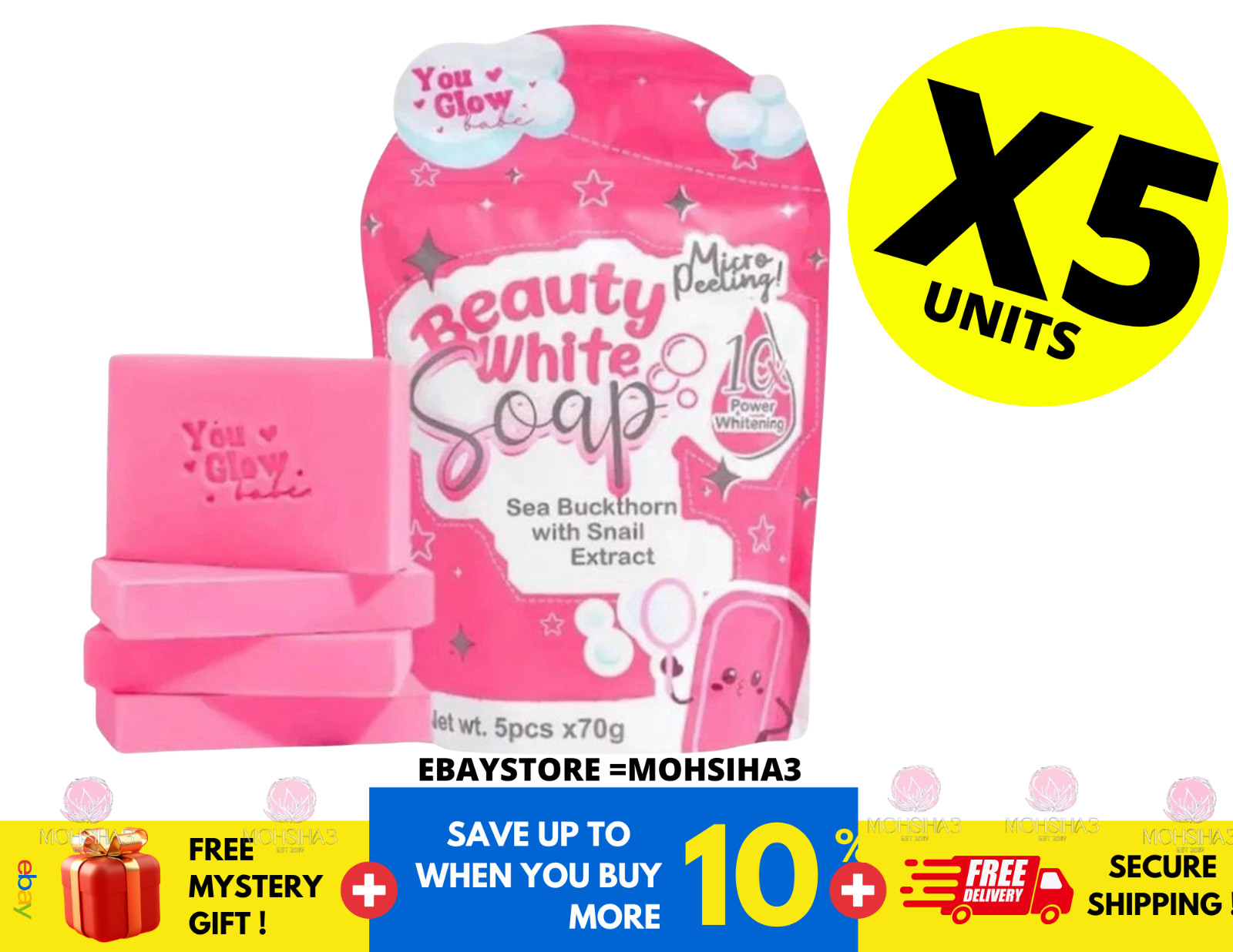 Beauty White Soap by You Glow Babe 5 Bars x 70g