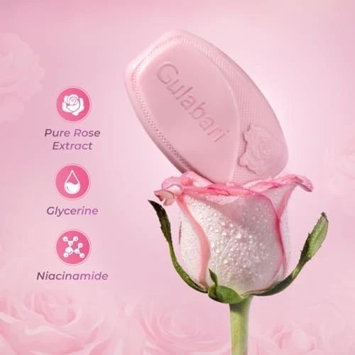 Dabur Gulabari Rose Soap 150g x 4 | Moisturizing Glow Soap with Glycerine