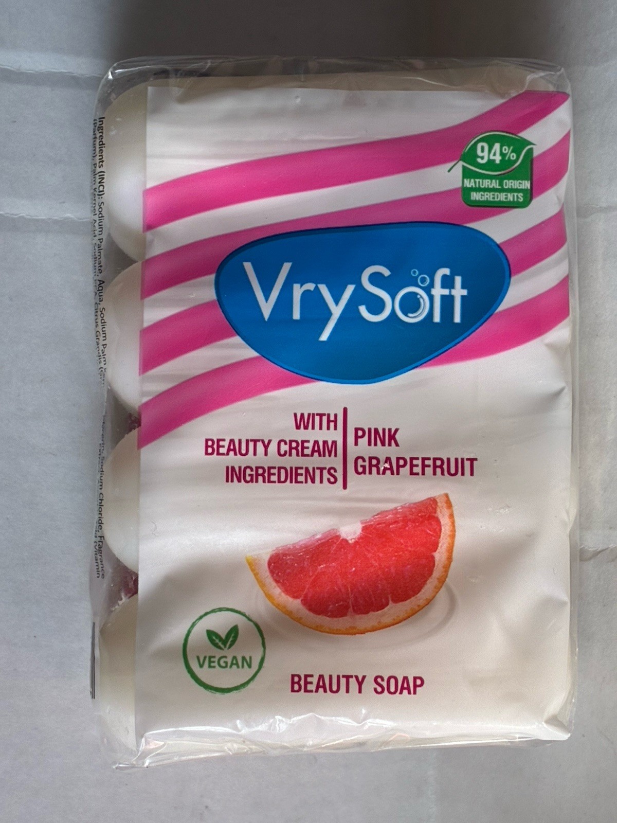 Vry Soft NIP Pink Grapefruit Vegan Soap 2.82 oz Bars Pkg Of 4: 94% Natural