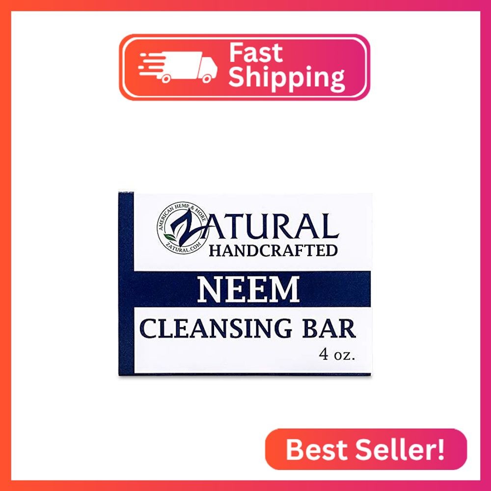 Zatural Neem Cleansing Bar – 100% Plant-Based Neem Oil Soap for Face and Body –