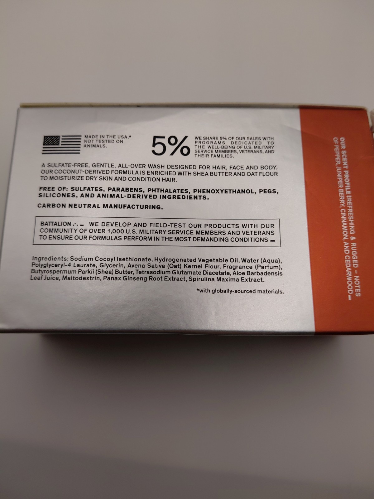 Bravo Sierra USA Hair & Body Solid Cleanser Bar White Vetiver Cedarwood 7oz NEW