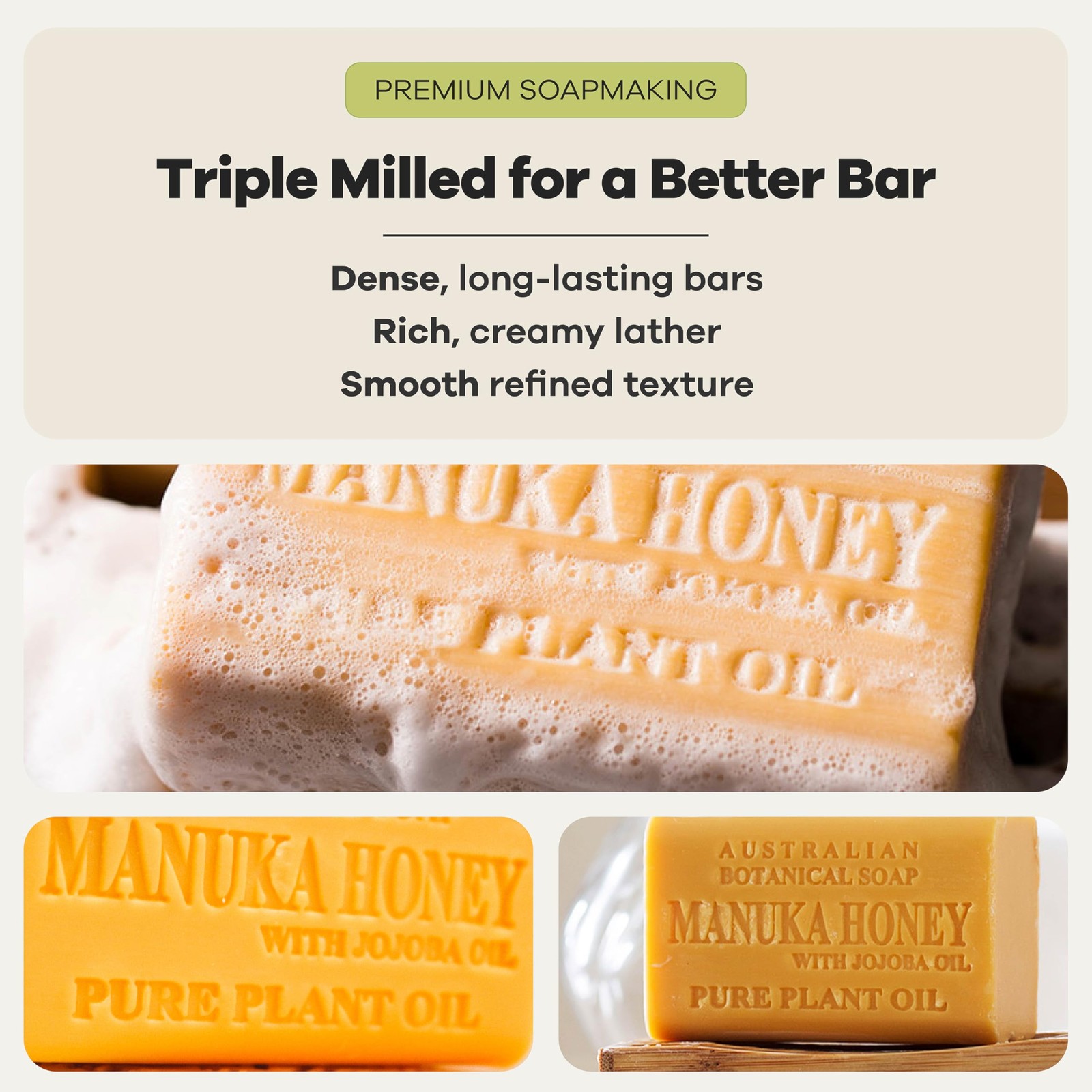 , 6.6 OZ, Manuka Honey and Jojoba Oil, Triple Milled Bars made with a Natural…