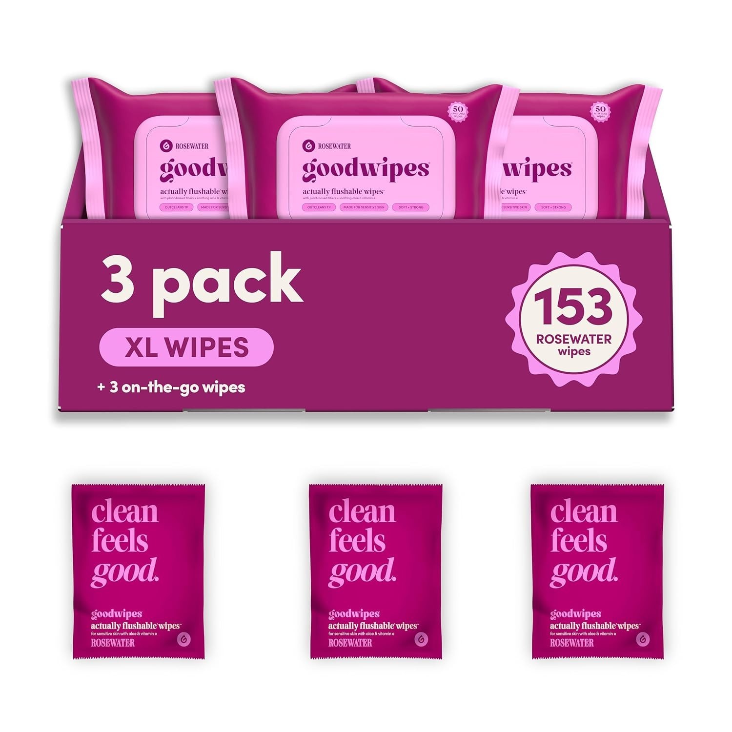 Flushable Wet Wipes Rosewater Adults Large Safe Septic Travel Bathroom