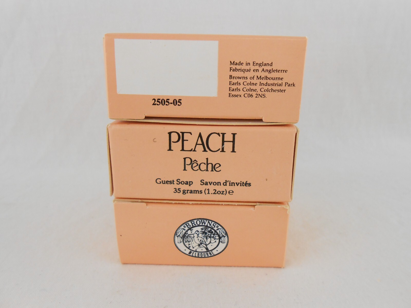 Browns of Melbourne Peach Scented Guest Bar Soap Lot of 3 New in Box 1.2 oz Bars