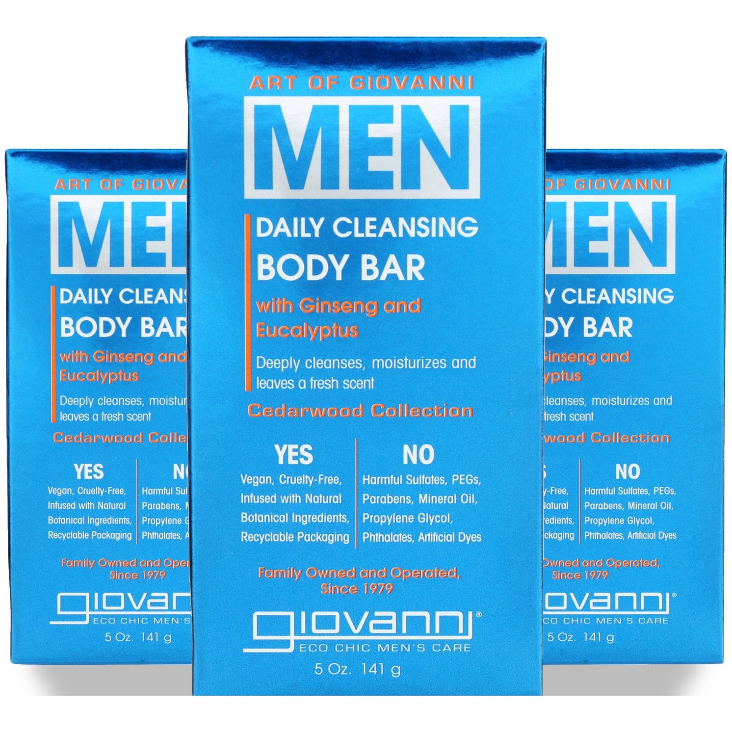 Giovanni Men Daily Cleansing Body Bar 5 Oz Cedarwood 3 Pack
