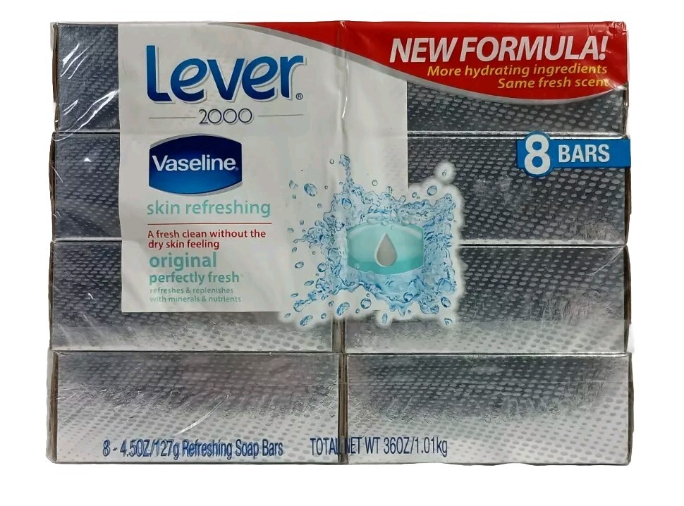 8 Pack Lever 2000 Vaseline Original Perfectly Fresh Bar Soap 4.5 Oz. Each