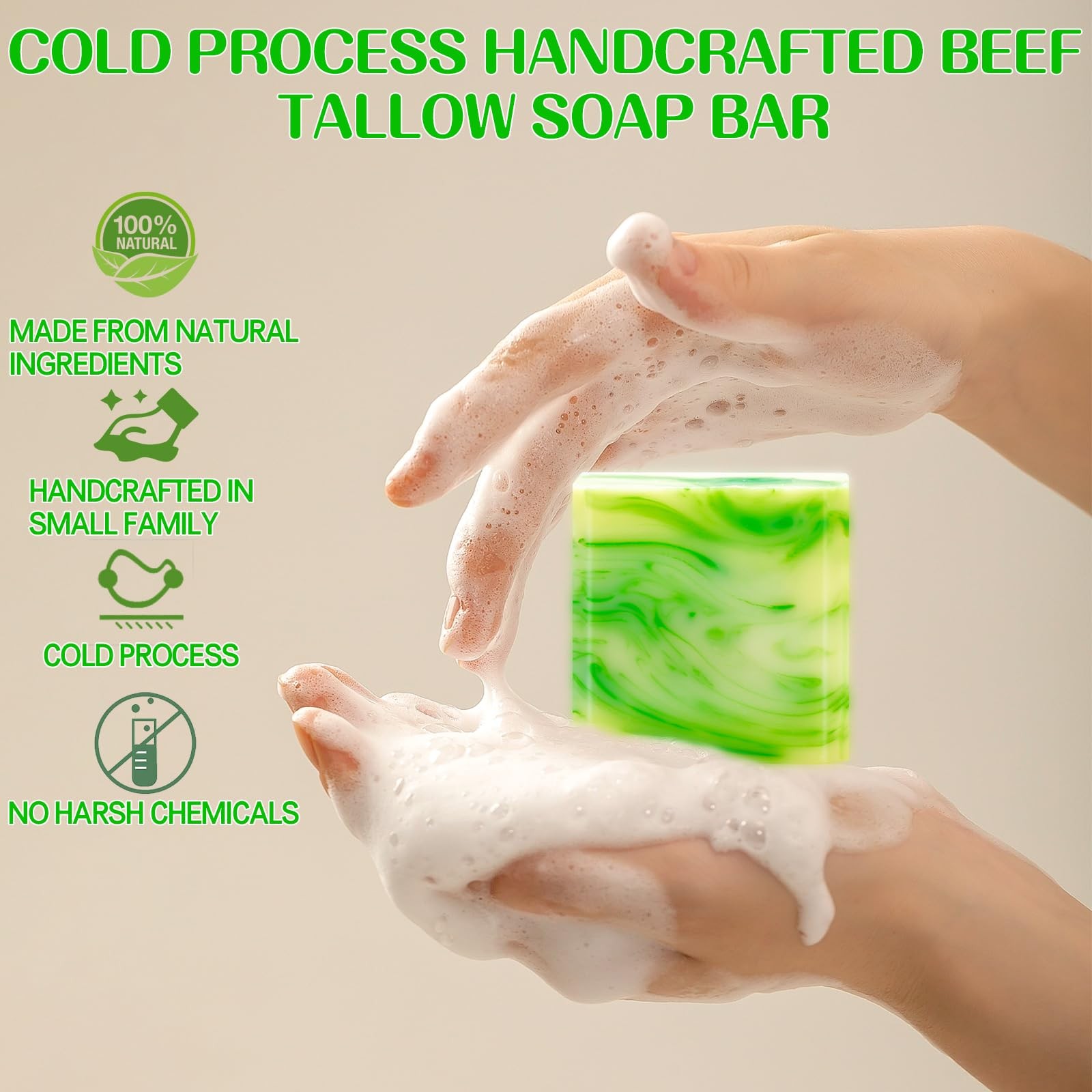 EKIVAO 3Pack Beef Tallow Soap Bar for Skin, All Natural Grass Fed Tallow Soap…