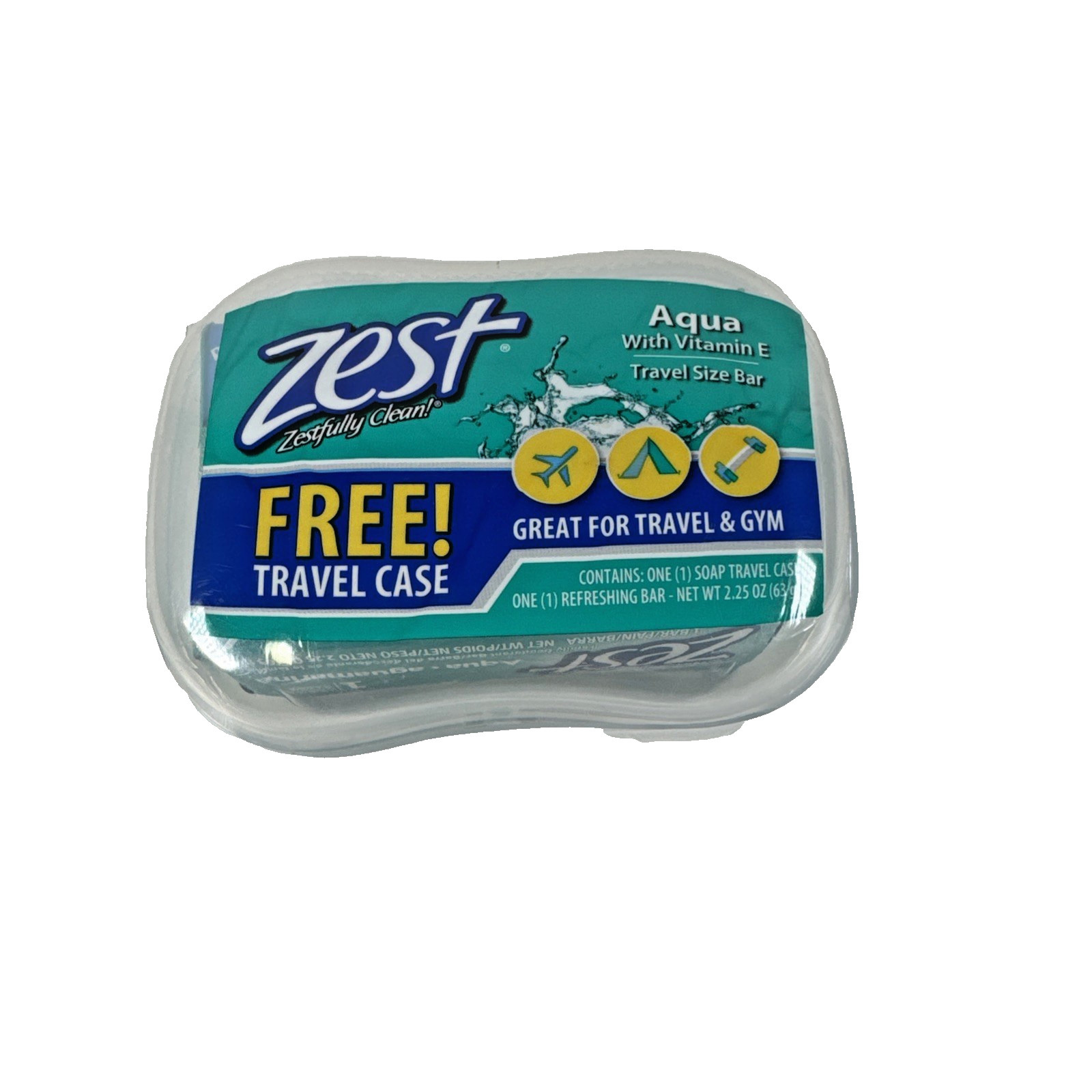 NEW OLD STOCK ZEST AQUA w Vitamin E Travel/Gym Size w Carrying Case 2.25 oz