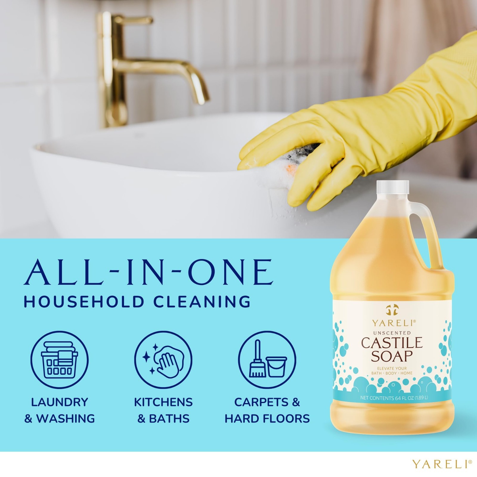 Pure Castile Soap Liquid Unscented 64oz – EWG Verified Organic, Vegan Body Wash,
