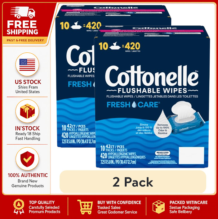 2 Pack Cottonelle Fresh Care Flushable Wet Wipes, 10 Flip-Top Packs