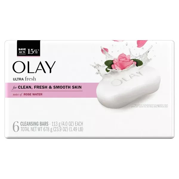 Olay Ultra Fresh Cleansing Bars with Rose Water 6 Bars 4 oz each