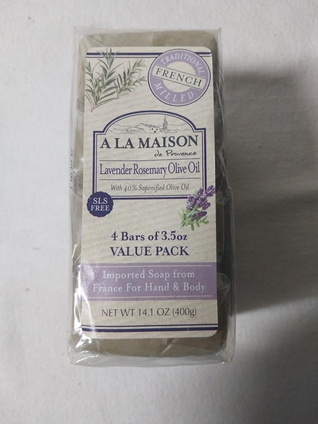 Hand & Body Bar Soap, Lavender Rosemary Olive Oil, 4 Bars, 3.5 oz (100 g) Each
