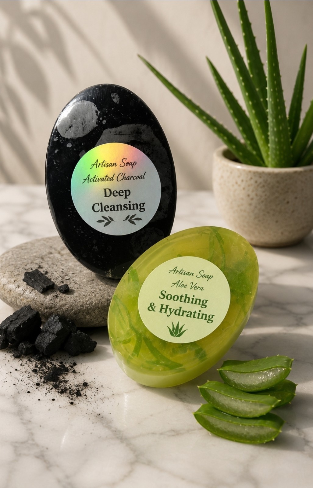 Activated Charcoal & Aloe Vera Handmade Soap Set – Deep Cleansing & Hydrating