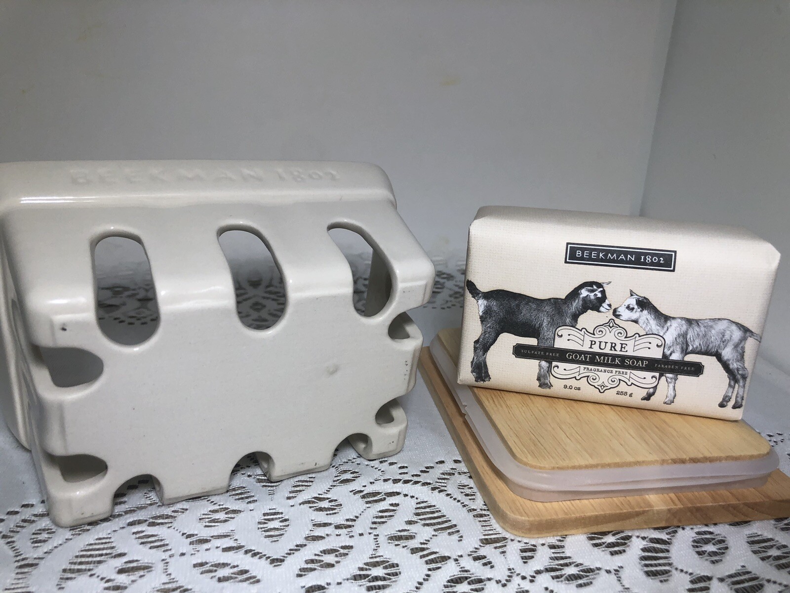 Beekman 1802 Goat Milk CERAMIC CADDY & Unscented Goat Milk Soap Set