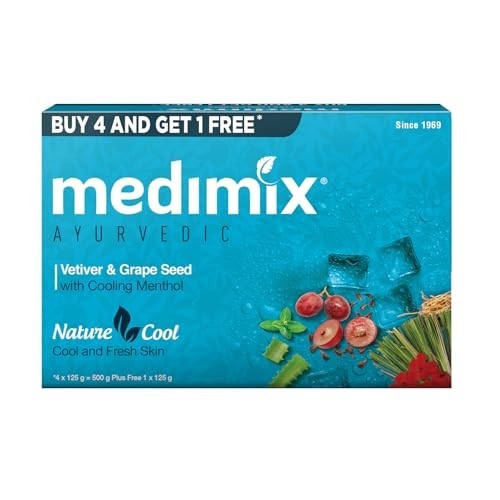 Medimix Cool Soap Menthol Vetiver Grape Seed 125g Ayurvedic 5Pc Vegan Bar