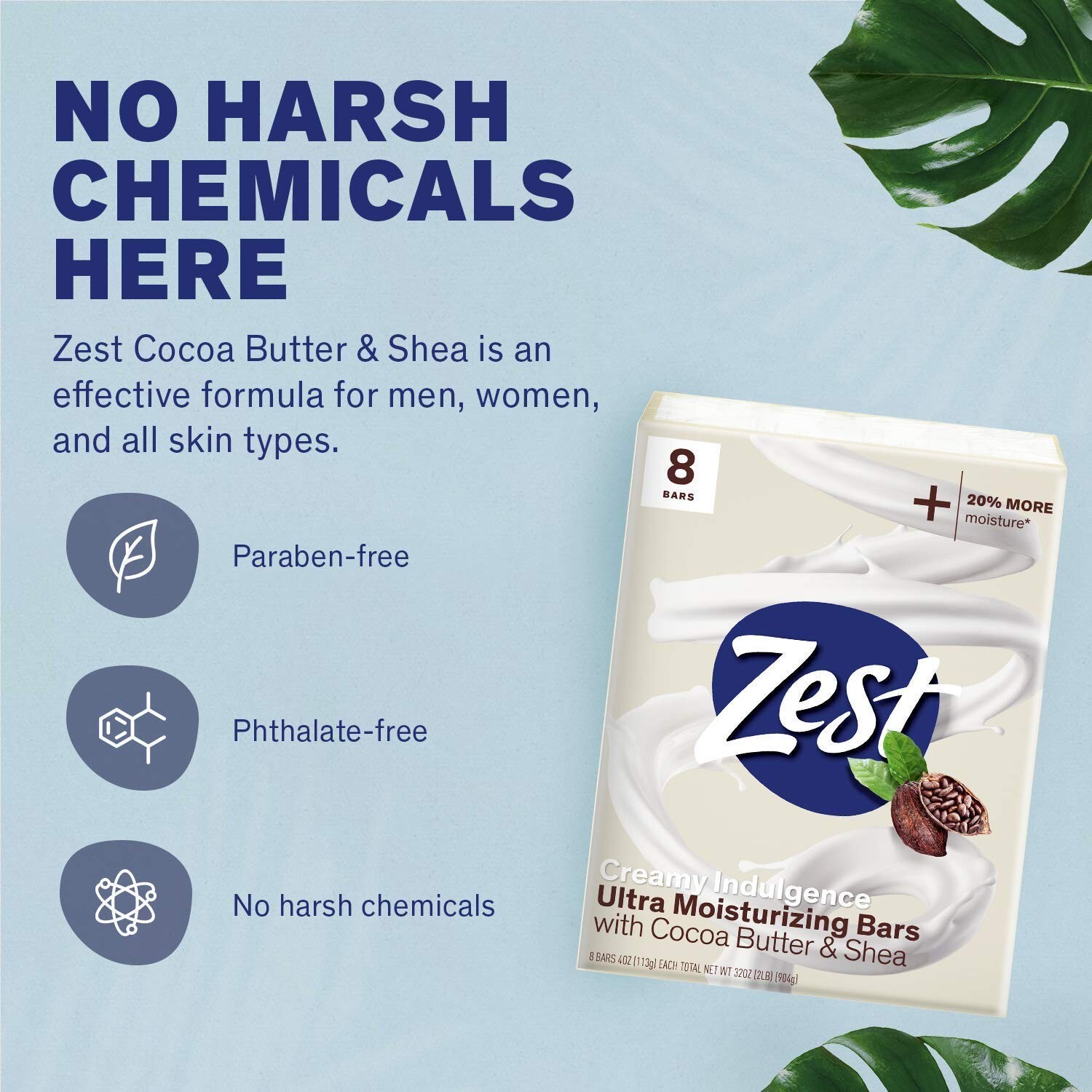 Zest Bar Soap – 8 Bars – Cocoa Butter & Shea Moisturizing Cleanser