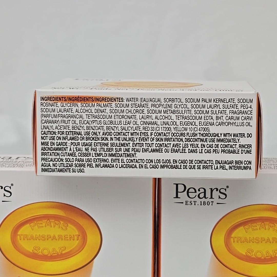 3 Pack Pears Pure & Gentle Transparent Soap 100g 3.5 oz. Bar Soap plant oils