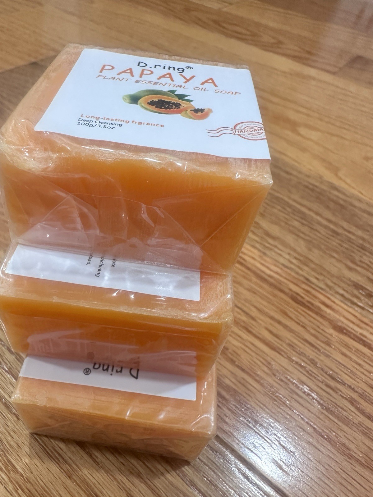 3PCS D.ring Papaya Plant Essential Oil Body Bar Soap 3.5 oz Orange Handmade