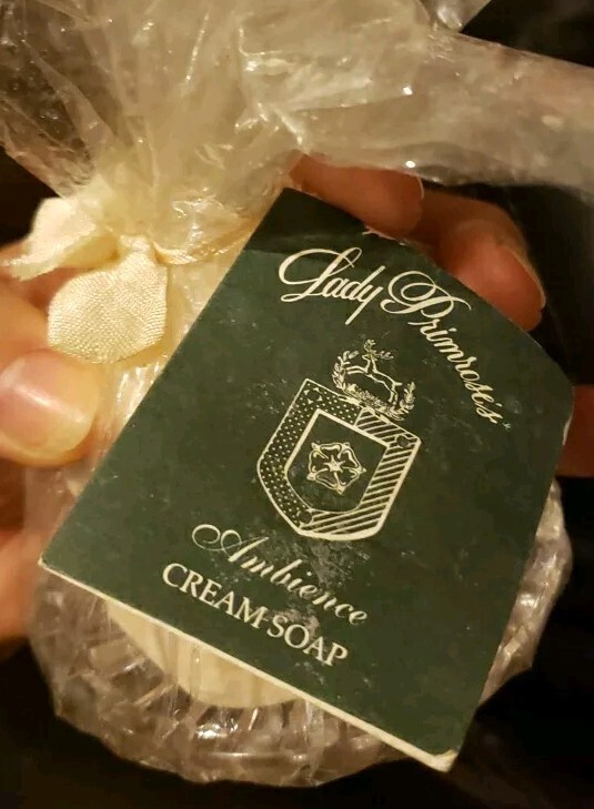 Lady Primrose AMBIANCE Cream Soap 2-3Oz. Hexagonal Bars On Crystal Soap Dish