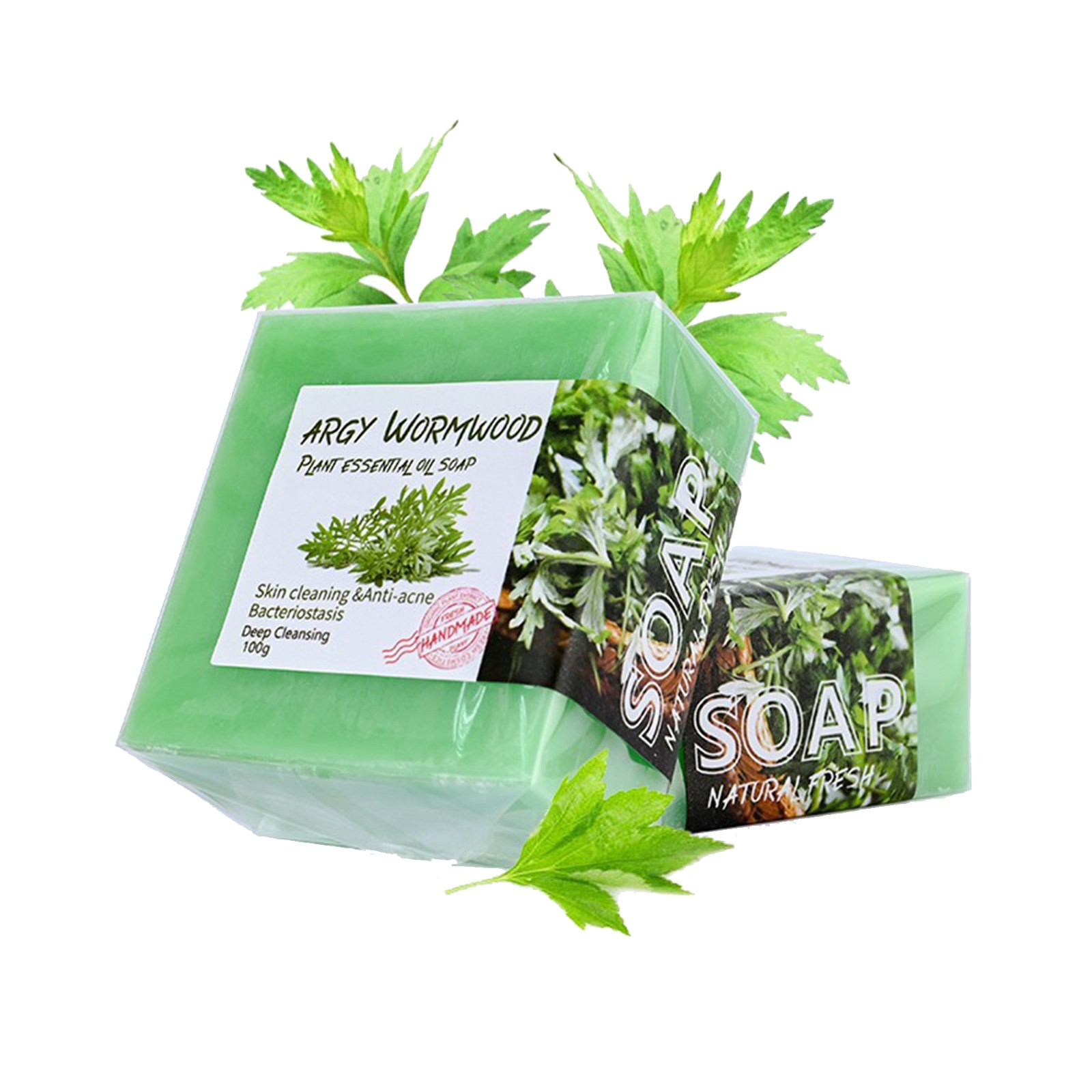 3PCS Argy Wormwood Skin-friendly Handmade Soap Facial Cleansing Oil Control
